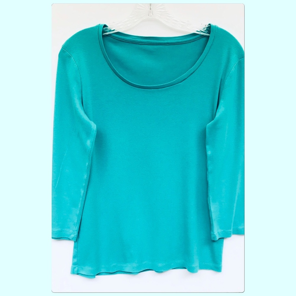 Soft Turquoise Blue 3/4 Sleeve Tee Size M - Picture 3 of 8